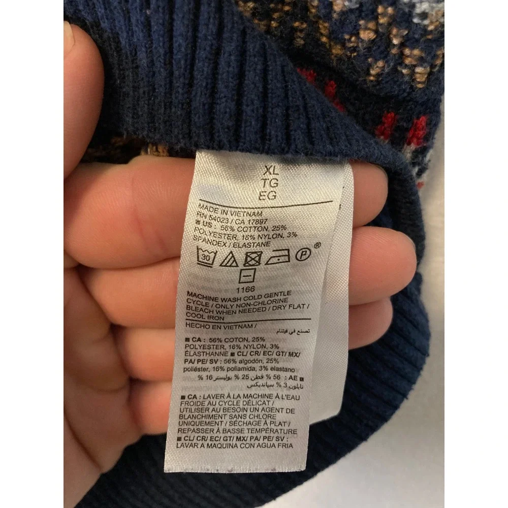 Fair Isle Cabincore‎ Old Navy Womens XL Navy Orange Knit Crewneck Sweater